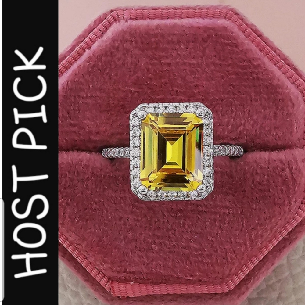 Swarovski Elements 925 Sterling Silver Citrine Yellow Solitaire Ring NEW - Picture 1 of 15